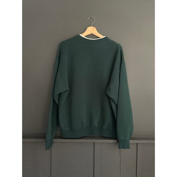 Vintage Double Collar Spruce Green Snowman Christmas Holiday Crewneck Sweater L - Picture 5 of 8